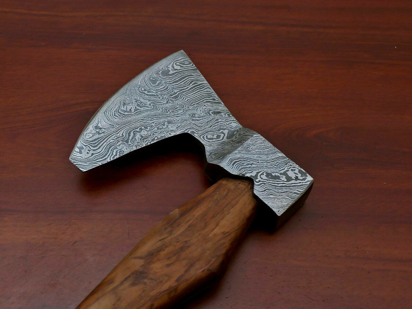 HS-1069 | Custom Handmade Damascus Hand Forged Tomahawk knife, Hatchet, Axe, Integral With Natural Wood