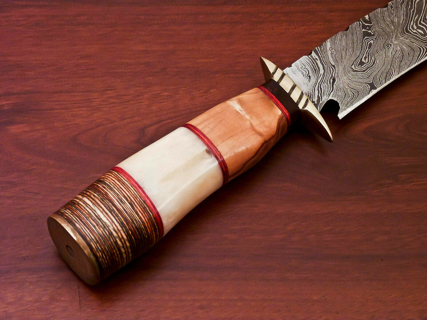 HS-523 Custom Handmade Damascus Hunting Knife With Natural Wood & Bone Handle