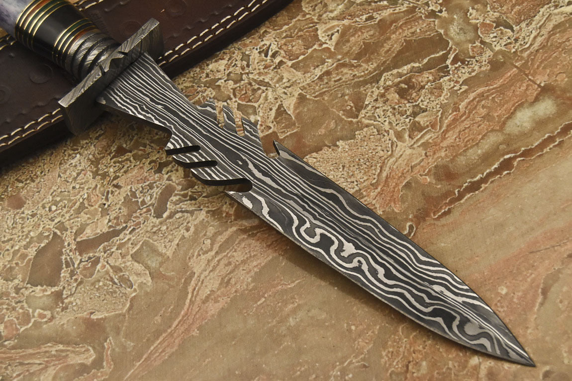 HS-867 Custom Handmade Damascus Dagger Knife With Stained Camel Bone Handle