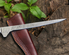 Load image into Gallery viewer, HS-1043 13&#39;&#39; Fillet Custom Handmade Damascus Steel Blade Fillet knife Wood Handle Best Fishing Knife
