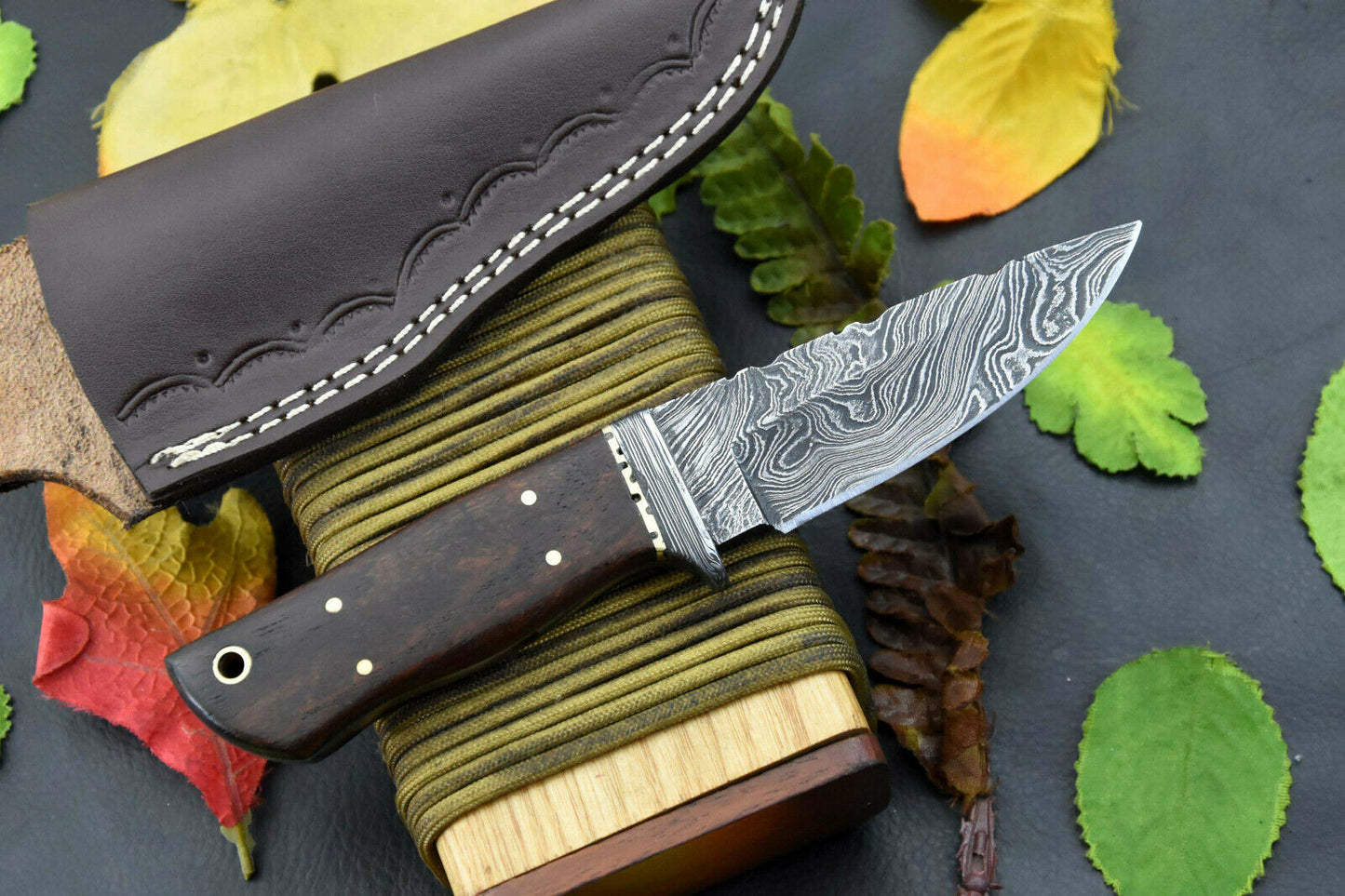 HS-851 Custom Handmade Damascus Skinner Knife With Dark Walnut Wood Handle
