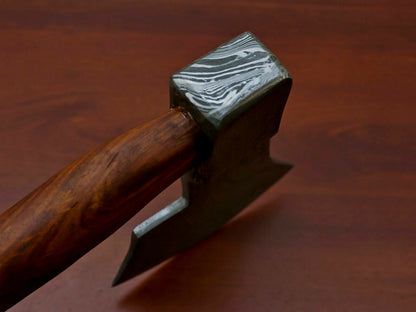 HS-1071 | Custom Handmade Damascus Hand Forged Tomahawk knife, Hatchet, Axe, Integral With Natural Wood