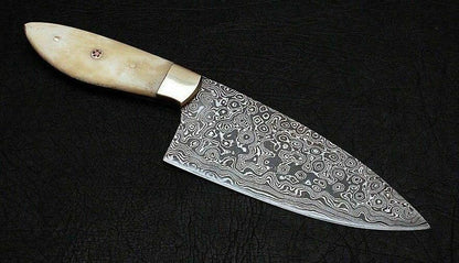 HS-455  Custom Handmade Damascus Kitchen/Chef Knife - Camel Bone Handle - Best Price