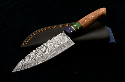 HS-457 Custom Handmade Damascus Kitchen/Chef Knife - Wood Handle - Best Price