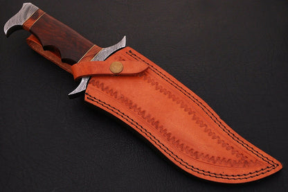 HS-345 | Custom Handmade Damascus Hunting/Bowie Knife 13 Inch With Wood Handle