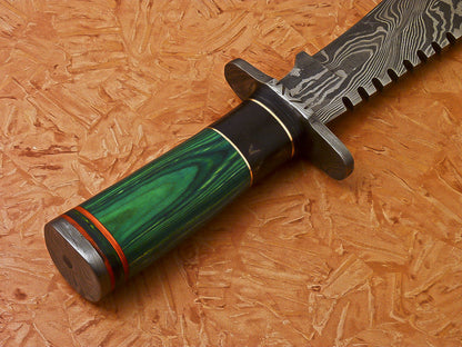 HS-350 | Custom Handmade Damascus Hunting / Bowie Knife With Hard Wood Handle
