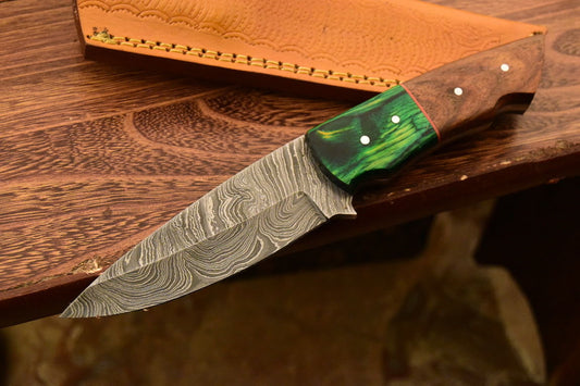 HS-835 Custom Handmade Damascus Skinner Knife With Hard Wood Handle