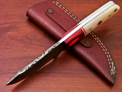 HS-819 Custom Handmade Damascus Skinner Knife With Camel Bone and Wood Handle