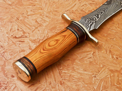 Custom Handmade Damascus Dagger Hunting Knife With Hard Wood Handle
