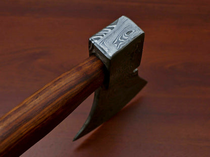 HS-1068 | Custom Handmade Damascus Hand Forged Tomahawk knife, Hatchet, Axe, Integral With Natural Wood