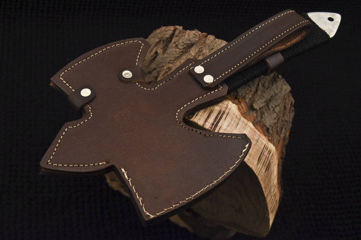 HS-1078 | Custom Handmade Damascus Tomahawk knife, Hatchet, Axe,Integral - ROPE HANDLE