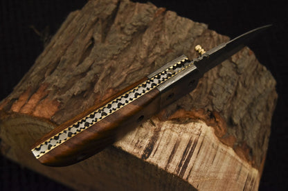Custom Handmade Damascus Folding/Pocket Knife Liner Lock With Wood Handle
