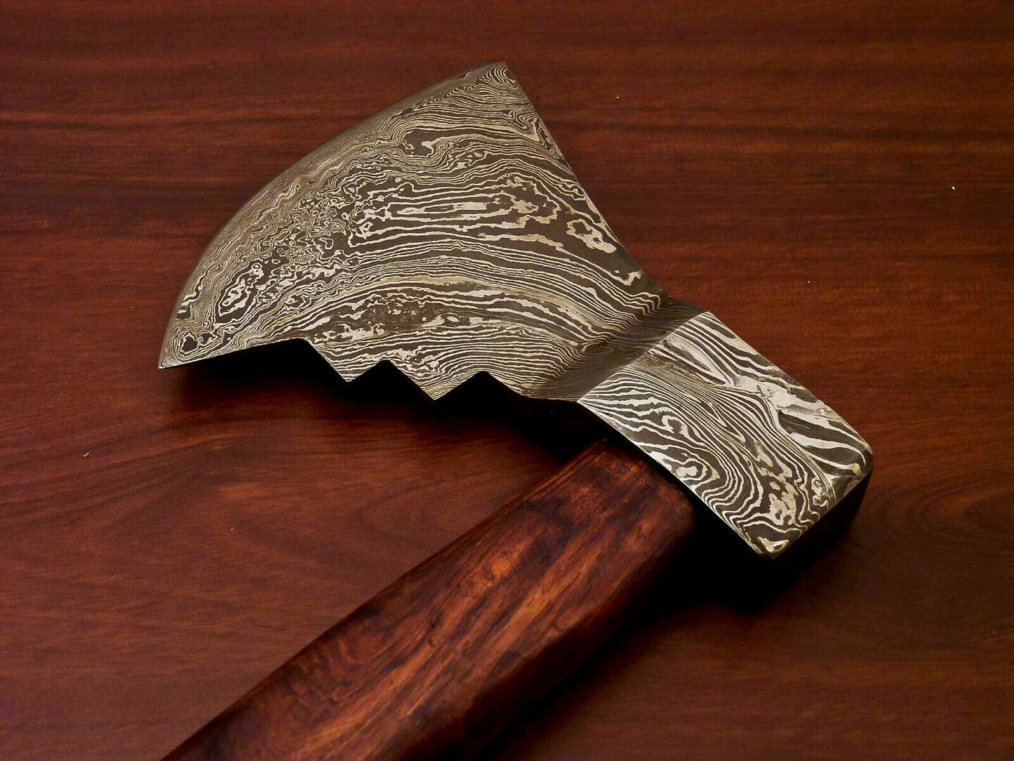 HS-1064 | Custom Handmade Damascus Hand Forged Tomahawk knife, Hatchet, Axe, Integral Natural Wood