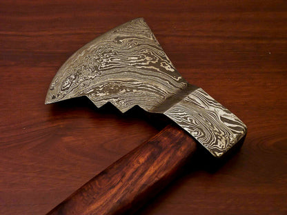 HS-1064 | Custom Handmade Damascus Hand Forged Tomahawk knife, Hatchet, Axe, Integral Natural Wood