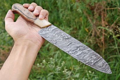 HS-293  Custom Handmade Damascus Kitchen/Chef Knife - Hard Wood Handle - Best Price