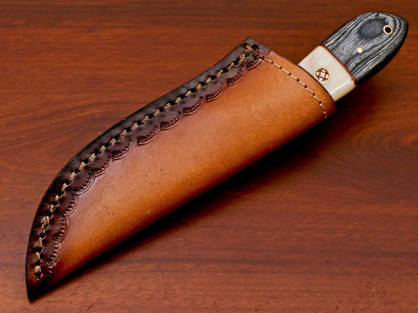 HS-814 Custom Handmade Damascus Skinner Knife With Camel Bone and Wood Handle
