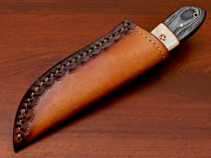 HS-814 Custom Handmade Damascus Skinner Knife With Camel Bone and Wood Handle