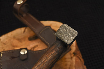HS-1081 | Custom Handmade Damascus Hand Forged Tomahawk knife, Hatchet, Axe,Integral Natural Wood