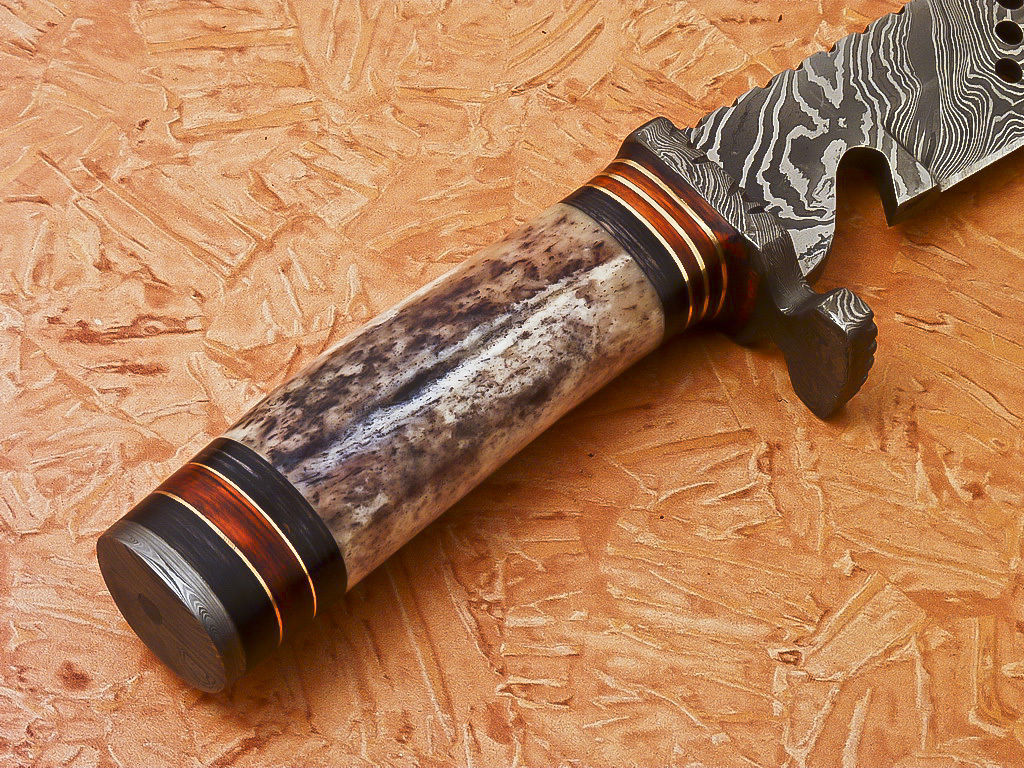 Custom Handmade Damascus Hunting Knife With Camel Bone Handle