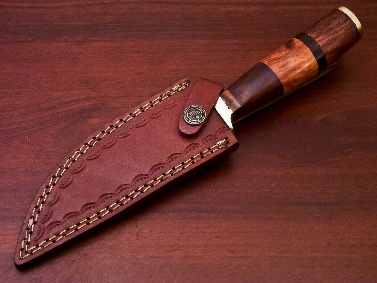 HS-525 Custom Handmade Damascus Hunting Knife Blade With Wood Handle