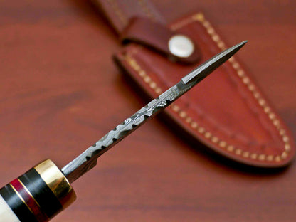 HS-509  Custom Handmade Damascus Skinner/Hunting Knife With Camel Bone & Hard Wood Handle