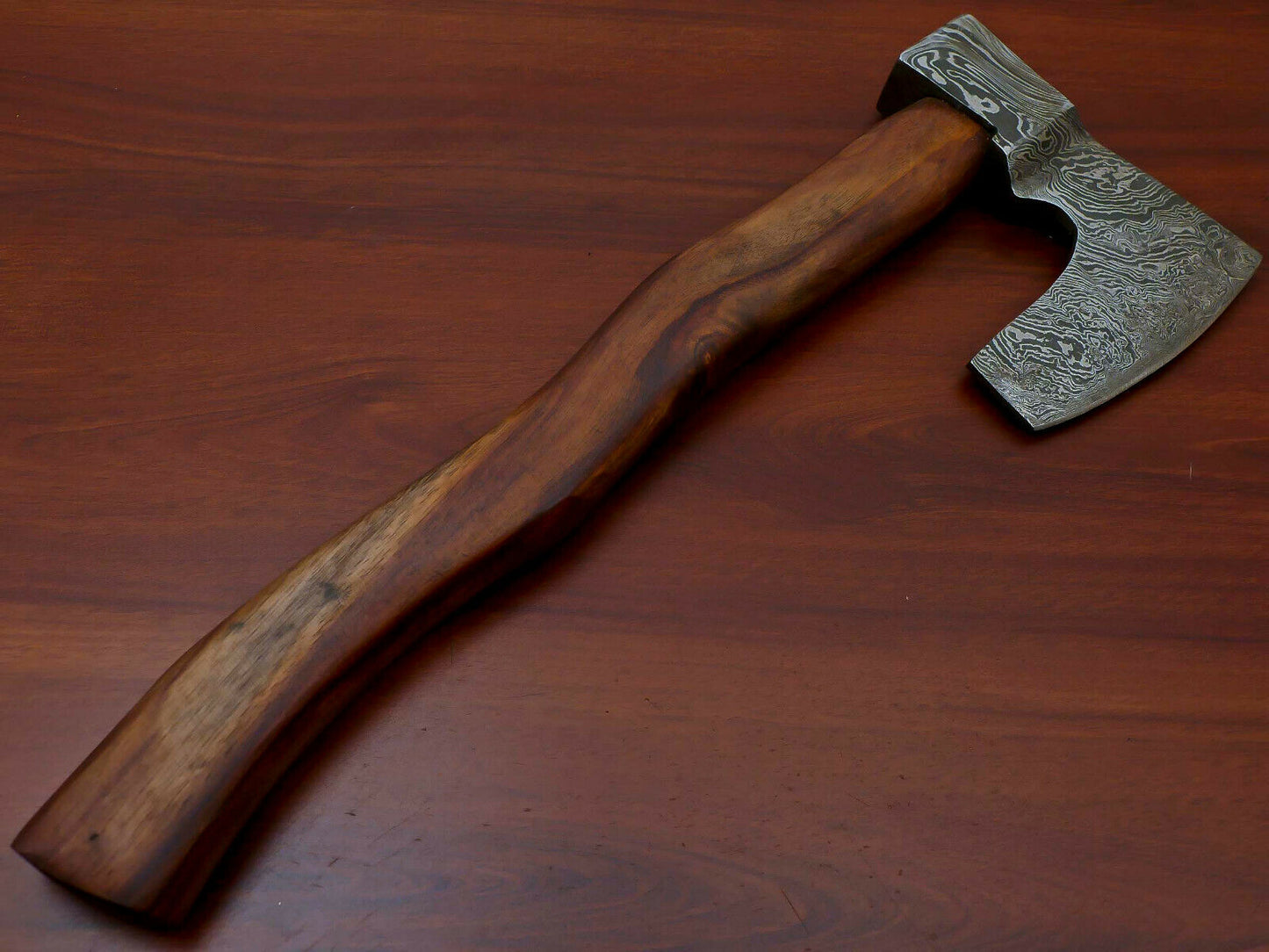 HS-1067 | Custom Handmade Damascus Hand Forged Tomahawk knife, Hatchet, Axe, Integral With Natural Wood