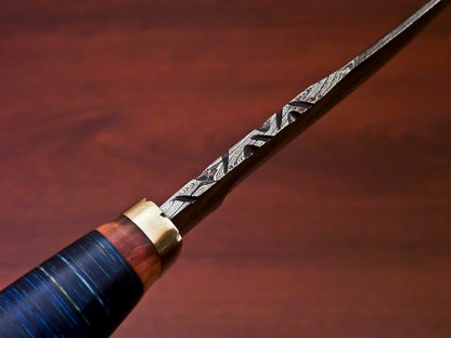 HS-516 Custom Handmade Damascus Hunting Knife With Black Hard Wood & Leather Handle