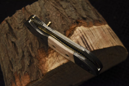 Custom Handmade Damascus Folding/Pocket Knife With Bone Handle
