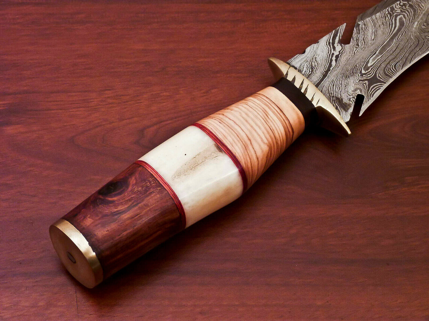 HS-519  Custom Handmade Damascus Hunting Blade Knife With Natural & Hard Wood+Bone Handle