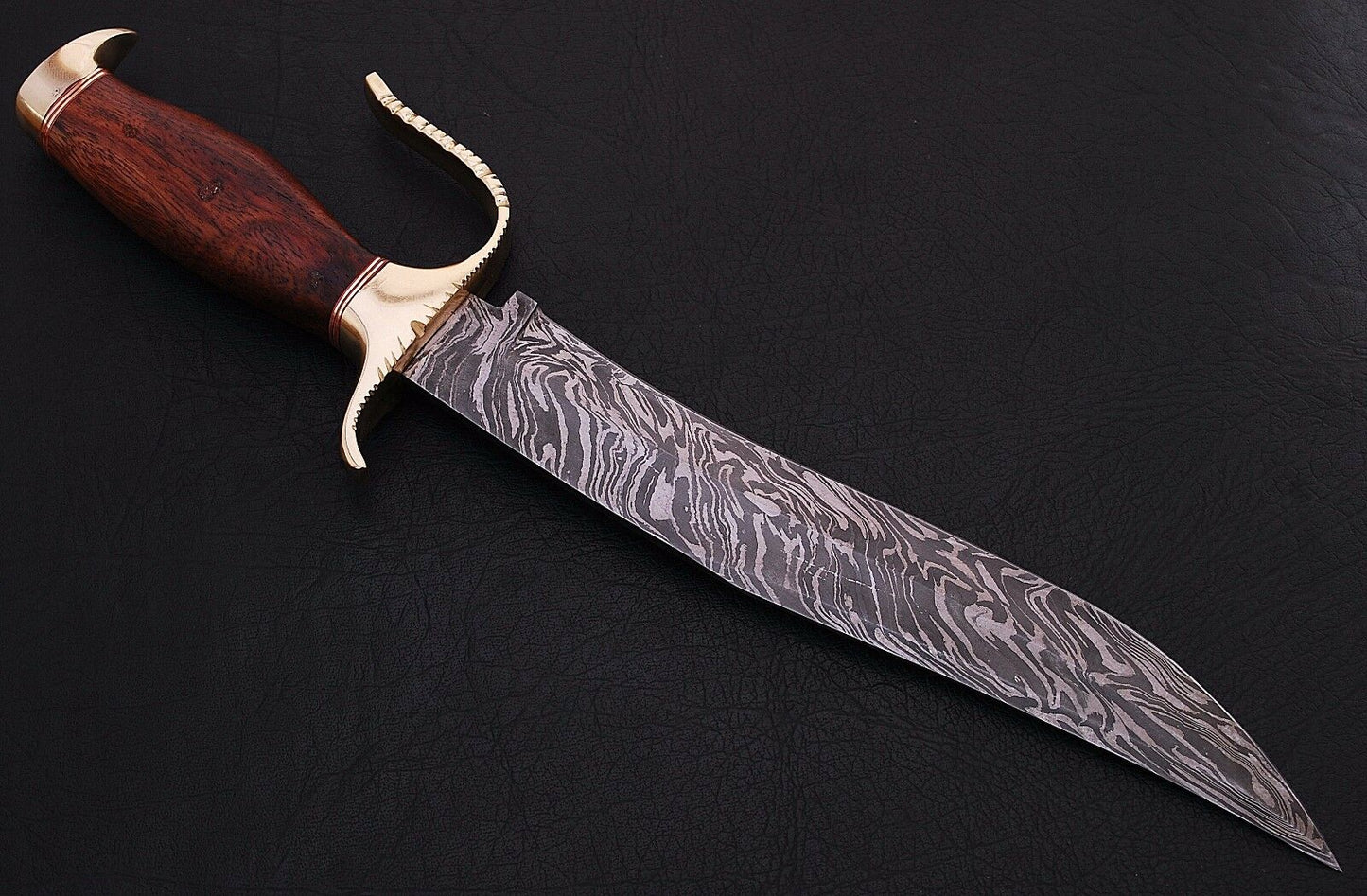 HS-343 | Custom Handmade Damascus Bowie Knife With Wood Handle