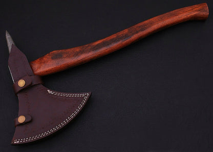 HS-1076 | Custom Handmade Damascus Hand Forged Tomahawk axe With Rose Wood