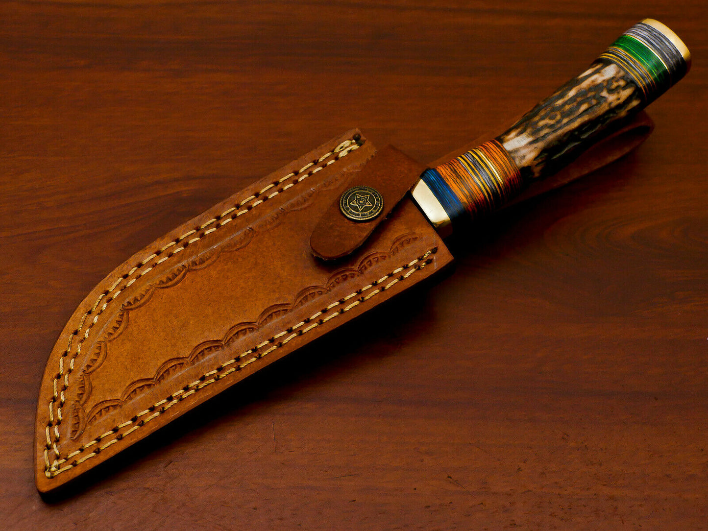 HS-513 Custom Handmade Damascus Hunting Knife With Stag Horn Handle