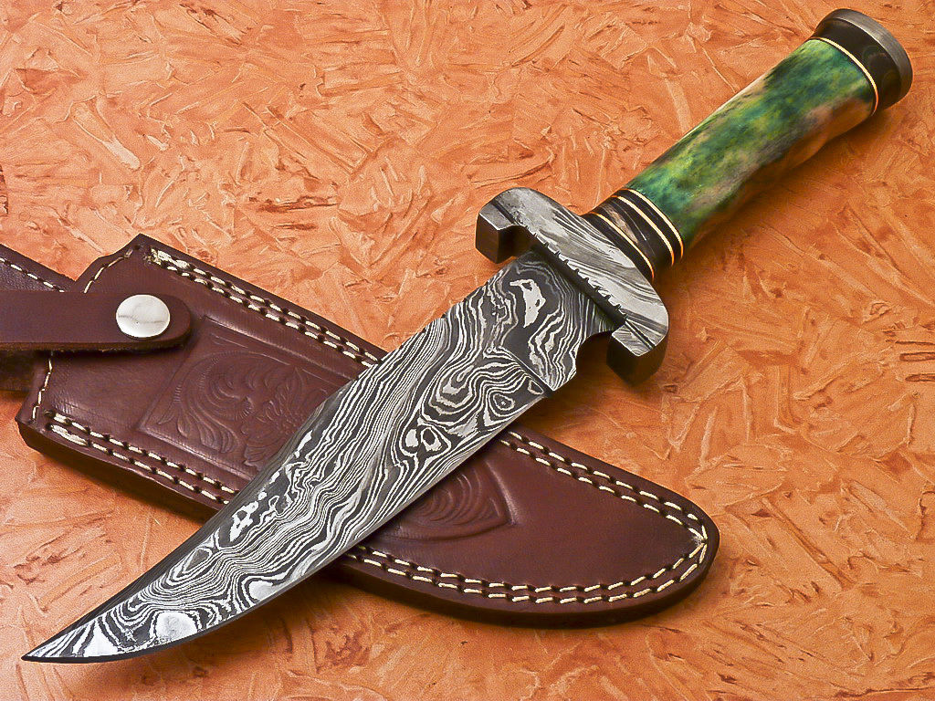 HS-541 Custom Handmade Damascus Hunting Knife With Hard Colored Bone Handle