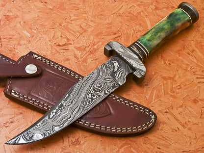 HS-541 Custom Handmade Damascus Hunting Knife With Hard Colored Bone Handle