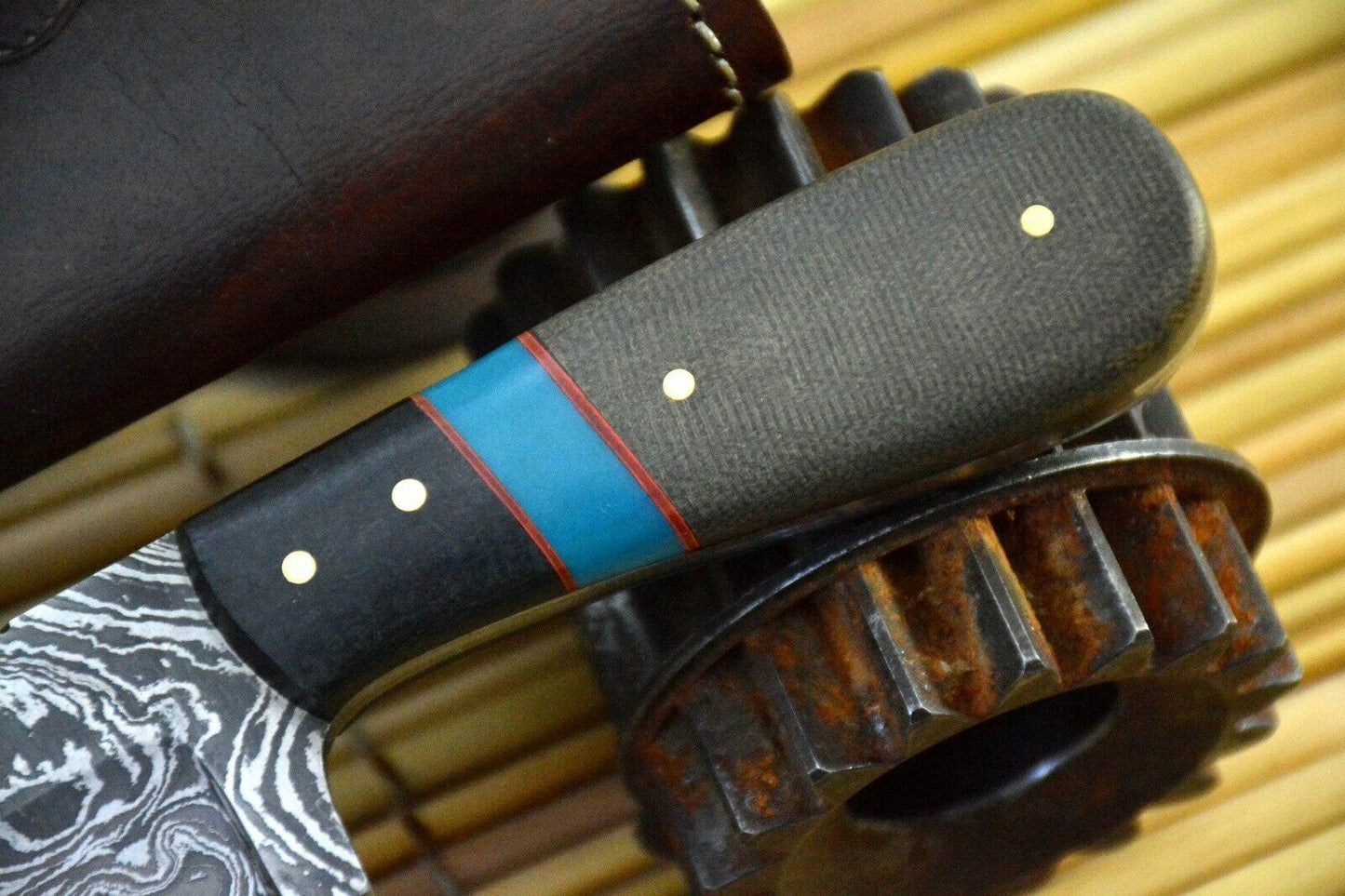 HS-844 Custom Handmade Damascus Skinner Knife With G-10 MicartaHandle