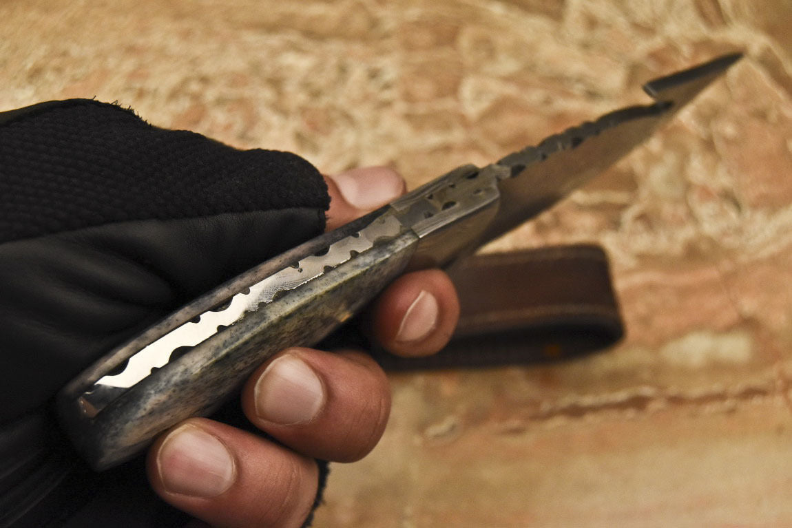 HS-841 Custom Handmade Damascus Skinner Knife With Stained Camel Bone Handle
