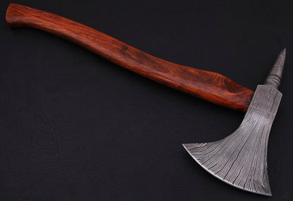 HS-1076 | Custom Handmade Damascus Hand Forged Tomahawk axe With Rose Wood