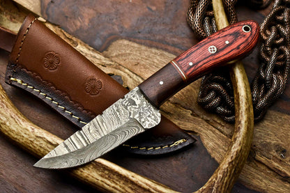 HS-681 Custom Handmade Damascus Steel Skinner Knife - Beautiful Wood Handle