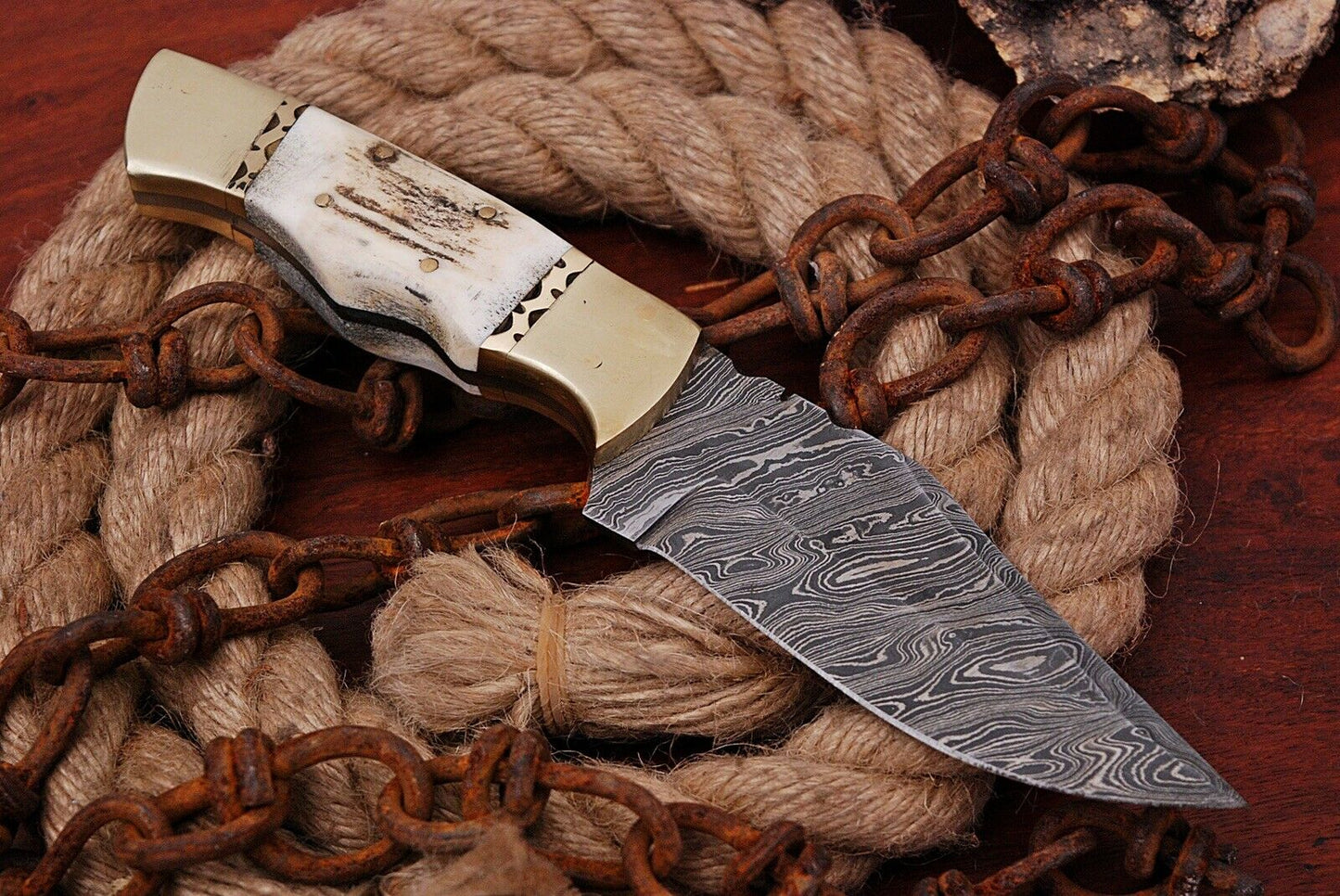 HS-432 | Custom Handmade Damascus Steel Hunitng Knife - Stag Horn Handle