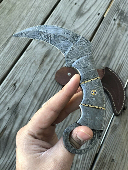 HS-912 9.5 Inch Custom Handmade Damacsus Steel Karambit knife - Full Damascus Handle