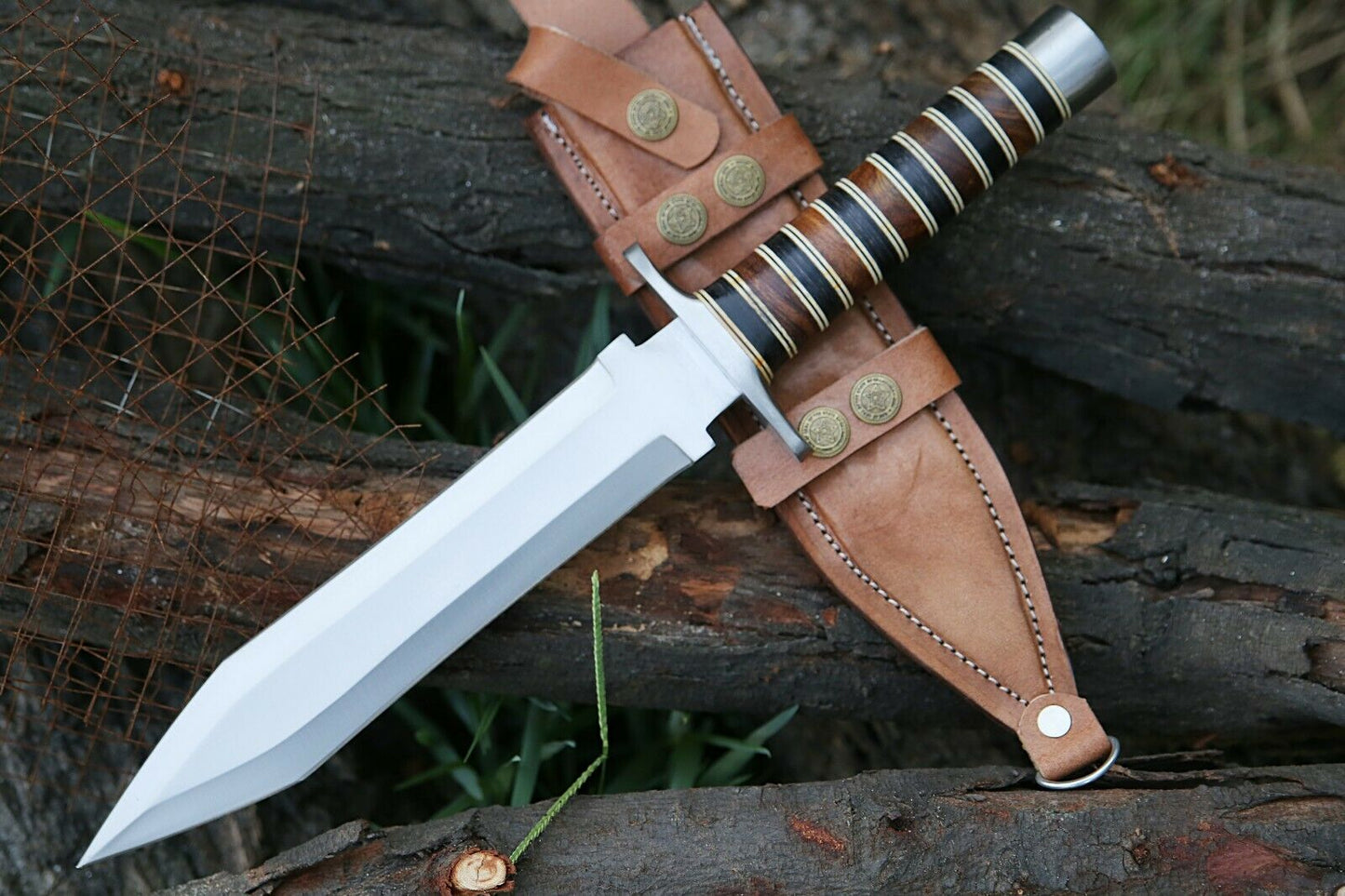 HS-855 '' D2 Steel Blade Dagger, Hunting Dagger, Survival Knife, with leather sheath..