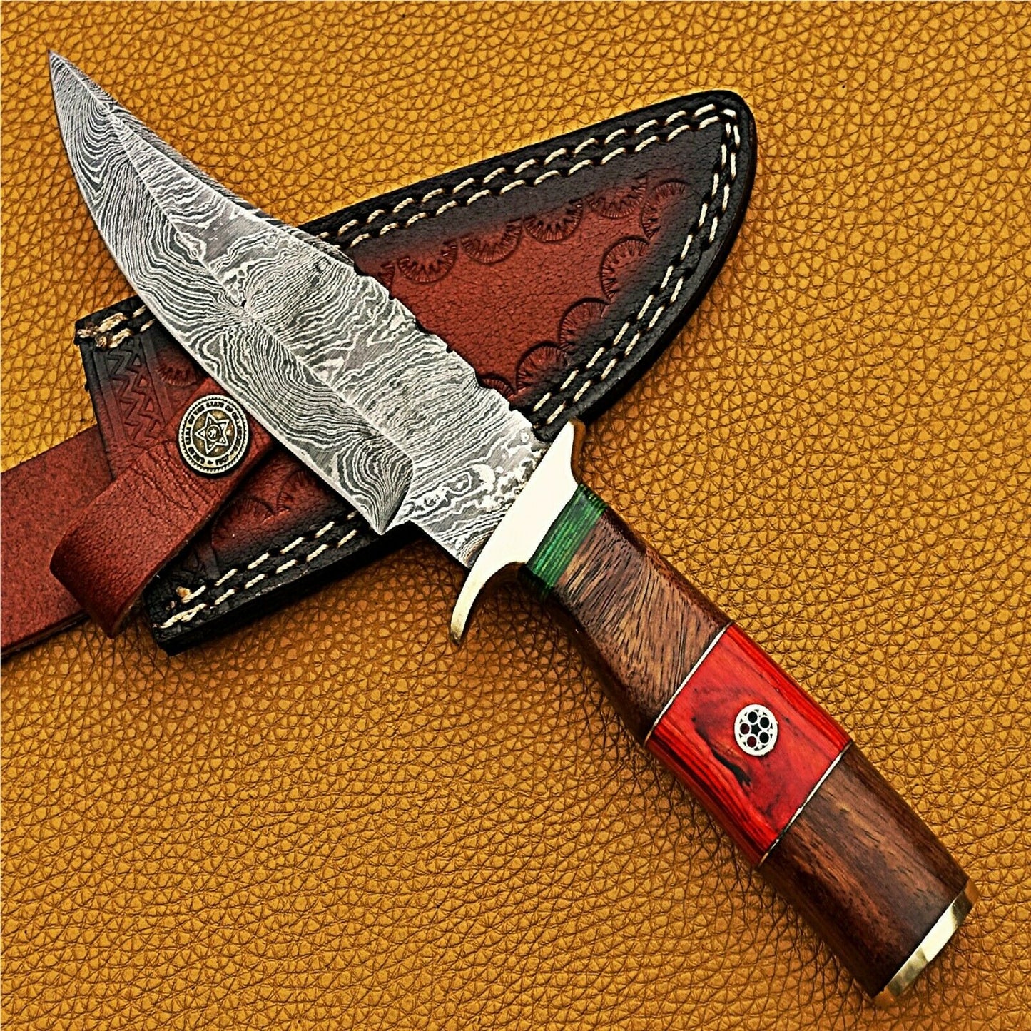 HS-423 | Custom Handmade Damascus Steel Hunting Knife - Beautiful Hard Wood Handle