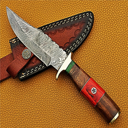 HS-423 | Custom Handmade Damascus Steel Hunting Knife - Beautiful Hard Wood Handle