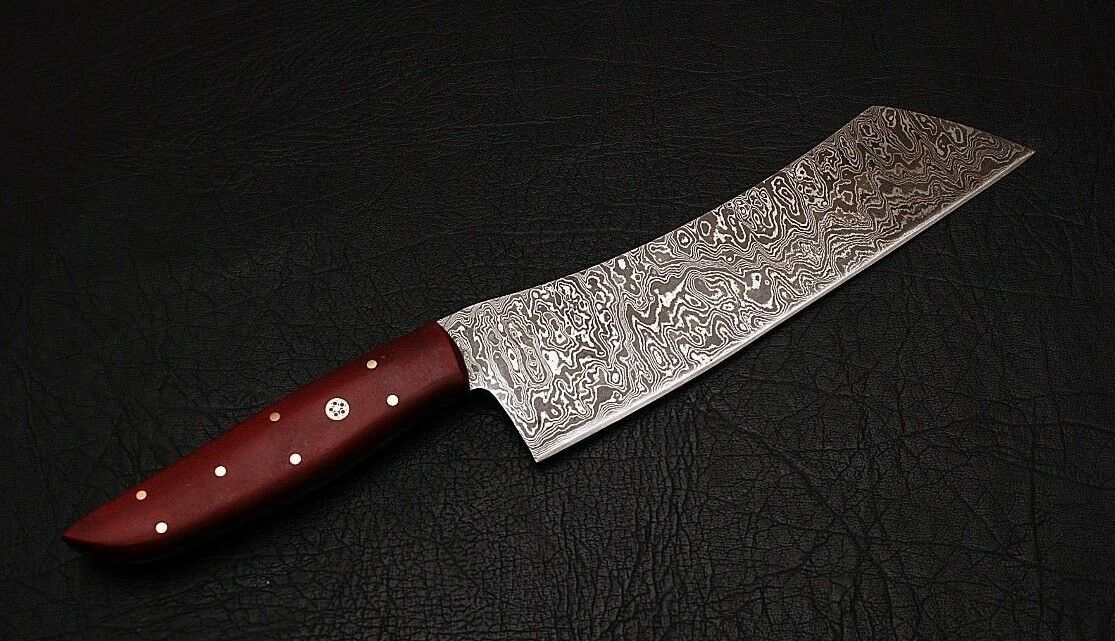 HS-286 Custom Handmade Damascus Kitchen/Chef Knife Cleaver Knife - Micarta Handle - Best Price