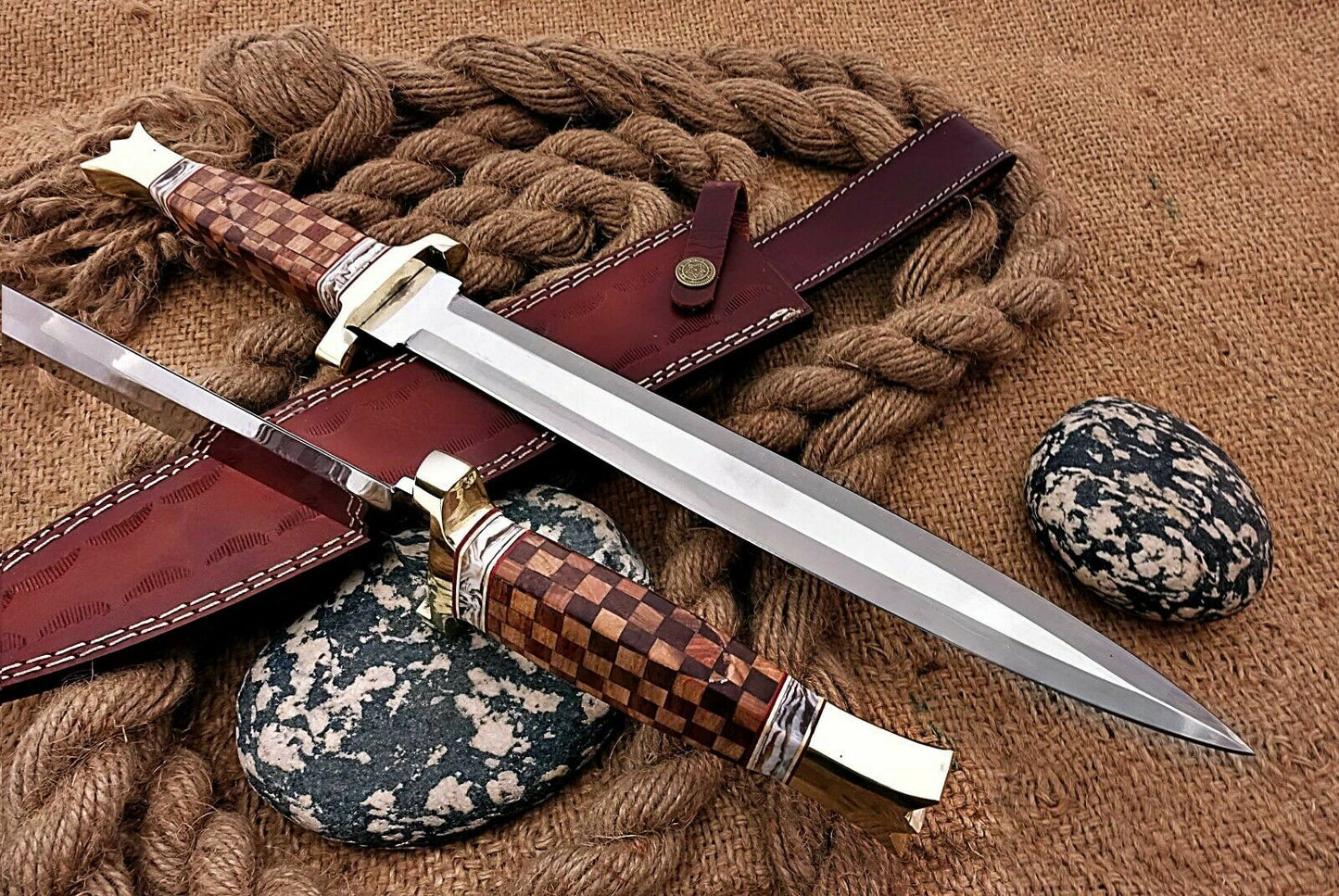 HS-1103 | Custom Handmade Steel D2 Fighter Hunting Combat Mini Sword knife With Wood Handle