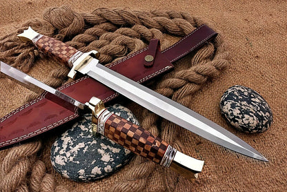 HS-1103 | Custom Handmade Steel D2 Fighter Hunting Combat Mini Sword knife With Wood Handle