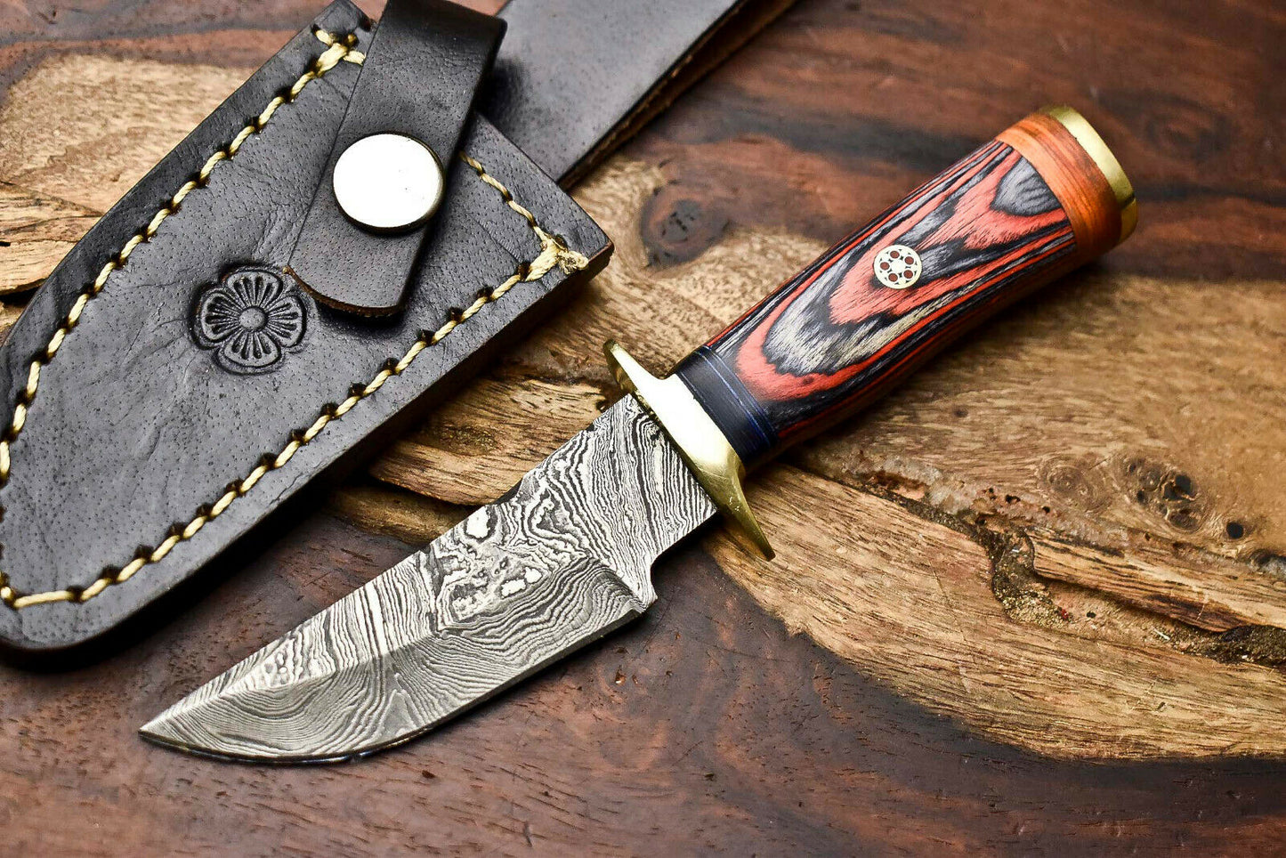 HS-398 | Custom Hand Made Damascus Steel Blade Hunting Miniature Knife | HARD WOOD
