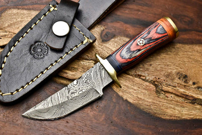 HS-398 | Custom Hand Made Damascus Steel Blade Hunting Miniature Knife | HARD WOOD
