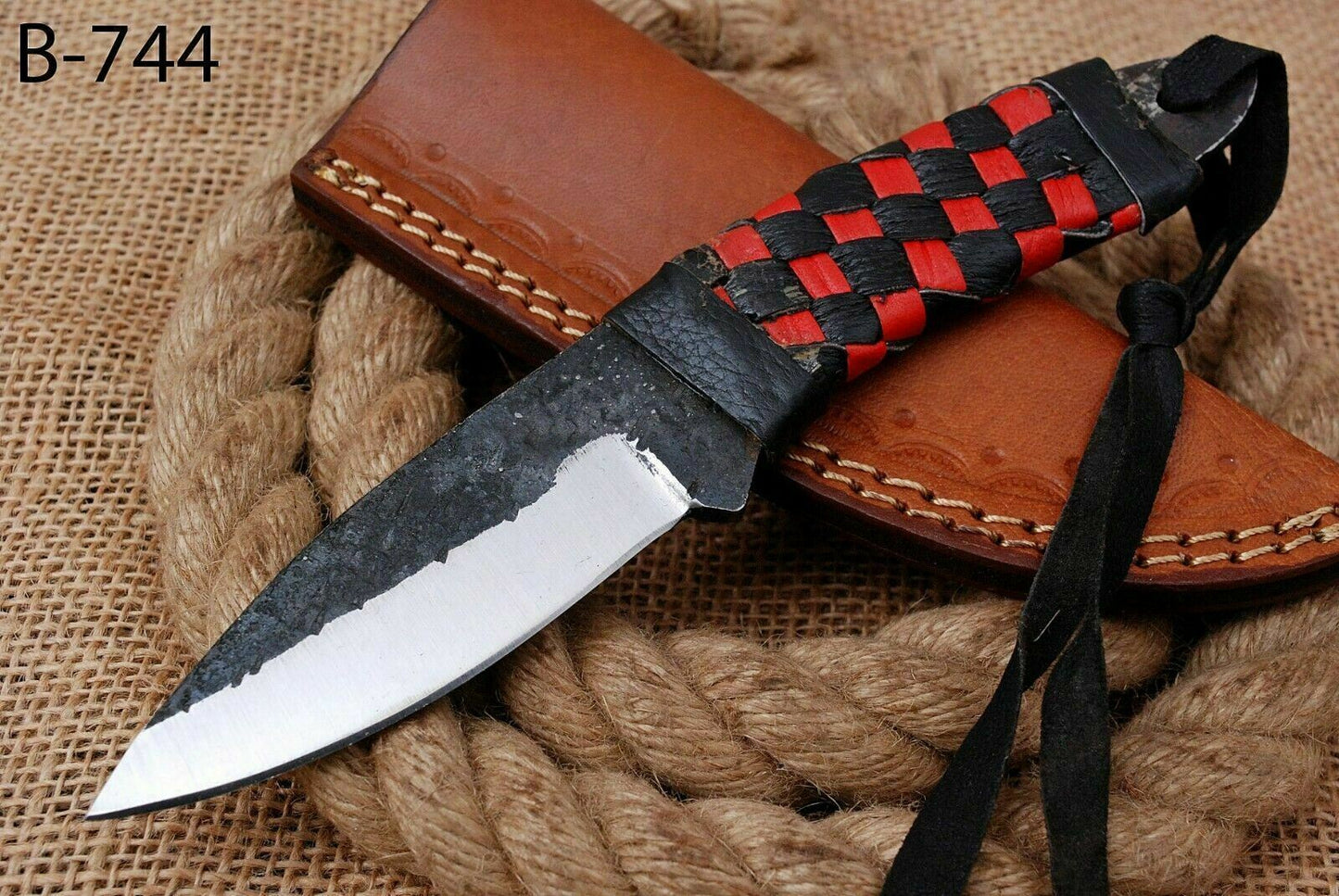 HS-756 Custom Hand Forged Railroad Steel Skinner Knife 8.0 inch Overall And Leather Cord Handle