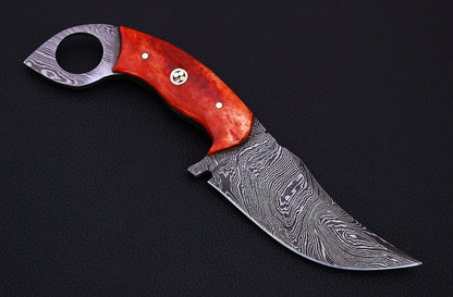 HS-537 Custom Handmade Damascus Hunting/Skinner Knife With Colored Bone Handle